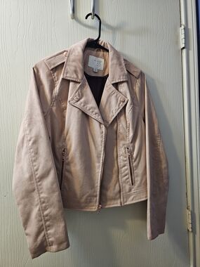 a new day Blush Pink Moto Jacket Suede And Pink Gold Zips Sz M